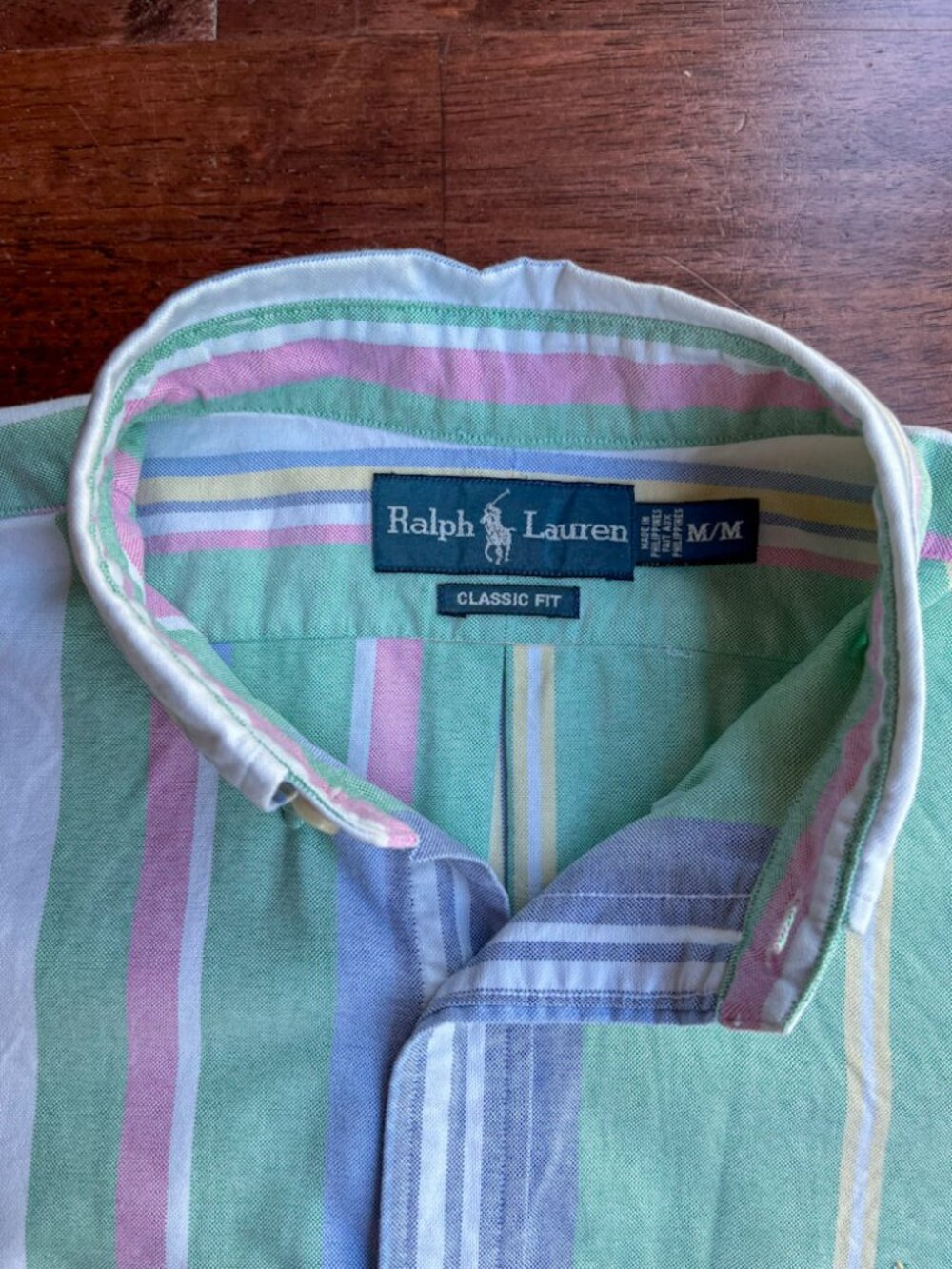 Polo Ralph Lauren Short Sleeve Button Down Oxford Shirt Medium Vertical Stripes - Picture 3 of 5